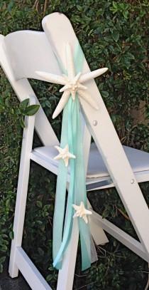 wedding photo - Beach Wedding Starfish Chair Decoration each with 4 Natural Starfish and 4 Ribbons - 23 Ribbon Colors available