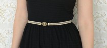 wedding photo - Elastic Net Lace Bridal Belt - Gold Buckle Belt - Vintage Inspired - Nude belt - Wedding Dress Belt - Evening Dress Belt - Strech Belt