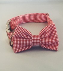 wedding photo - Preppy Red Gingham Bow Tie Dog Collar, Red Check Bow Tie Dog Collar, Red Plaid Dog Collar, Bowtie Dog Collar