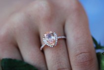 wedding photo - Peach Sapphire Engagement Ring 14k Rose Gold 2ct, Pear Cut Peach Sapphire Ring