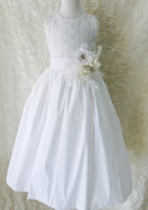 wedding photo - Jasmine// White Communion Dress //Couture Communion// Traditional flower girl dress // by Elena