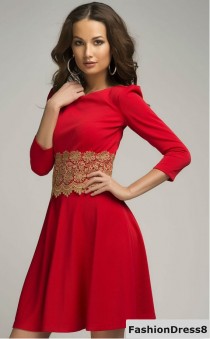 wedding photo - Red Formal dress ,Short Evening Flared Gown with Lace ,Wedding in Red.
