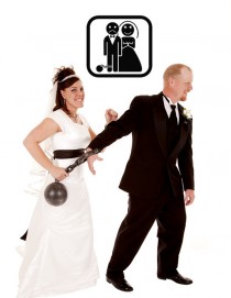wedding photo - Bride and Groom, Ball and Chain - Decal, Sticker, Vinyl, Wall, Home, Newly Weds Decor