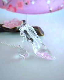 wedding photo - Cinderella glass slipper sterling silver Swarovski crystal necklace, Cinderella shoe crystal necklace