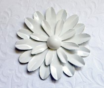 wedding photo - Large Flower Brooch White Enamel Brooch Antiqued White Metal Flower Pin White Daisy Wedding Brooch Bouquet or Wear Large White Sash Broach