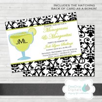 wedding photo - Personalized Monograms Margaritas Mimosas Bridal Shower Bachelorette Party Invitation Bachlorette Invite Margarita Damask YOU PRINT Wedding