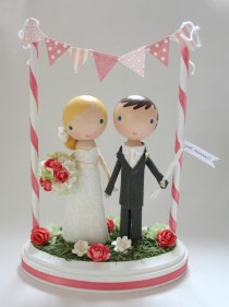 wedding photo - custom wedding cake topper - with bunting