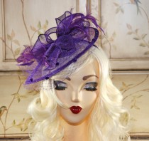 wedding photo - Purple Fascinator - Purple Kentucky Derby Hat -   British Tea Party Fascinator Hat - Wedding Fascinator - Sinamay Fascinator
