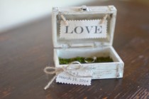 wedding photo - Wooden Ring Bearer Box with Moss Details by Burlap and Linen Co