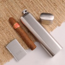 wedding photo - Engraved Groomsmen Gifts, Personalized Cigar Case Flask and Zippo Lighter Combo