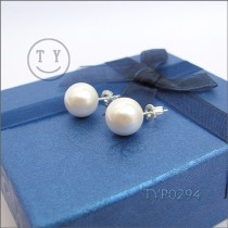 wedding photo - Swarovski Pearl Earrings 10mm White South Sea Shell Pearl Ear Studs With Sterling Silver Studs