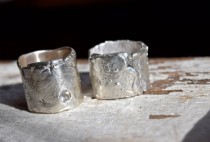 wedding photo - Wedding Rings. Artisan. Sapphire. Sterling Silver. Recycled. Primitive Wide Bands. Urban Rustic.