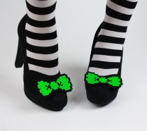 wedding photo - 8 Bit Bow Shoe Clips, Pixel Bows, Neon Green and other colours