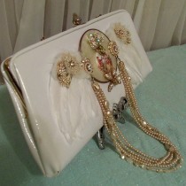 wedding photo - White Wedding Clutch, Victorian Angel Wing Bridal Purse, Vintage Bejeweled Formal Woman's Clutch,