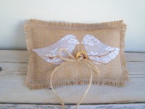 wedding photo - Ringbearer pillow--natural burlap with lace birds