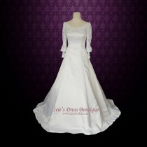 wedding photo - Long Sleeves Wedding Dress Modest Wedding Dress with Detachable Train 