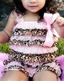 wedding photo - Pink & Brown Leopard Print Lace Petti Romper - Baby Girl Clothes -Preemie-Newborn Girl-Infant-Child-Toddler-Flower Girl Dress-Leopard Outfit