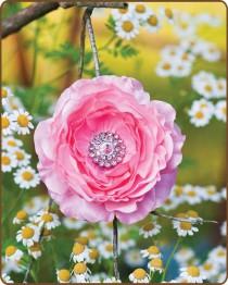 wedding photo - Ranunculus Hair Clip - Pink Ruffled Flower Wedding Hair Accessory with Rhinestone Center