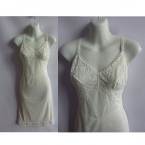 wedding photo - 50s Vintage Slip Size M White Nylon Lace 36 Chest 60s