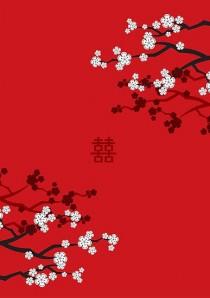 wedding photo - White Sakura Cherry Blossoms On Red And Chinese Wedding Double Happiness 