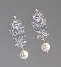 wedding photo - Crystal Bridal Earrings, Bridal Chandelier Earrings, Pearl Drop Earrings, Bridal Jewelry, LISA RP