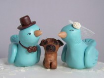 wedding photo - Wedding Cake Topper - Lovebirds with Family Pet