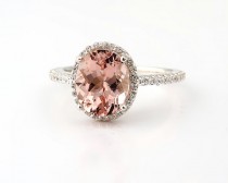 wedding photo - Natural AAA Pink Morganite  Solid 14K White Gold Diamond engagement  Halo Ring - Gem824