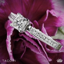 wedding photo - 18k White Gold Tacori 3003 Simply Tacori Crescent Complete Diamond Engagement Ring For Princess With 0.50ct Diamond Center