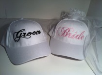 wedding photo - Now... Bride hat with Bling on Veil and Groom Tuxedo Hat