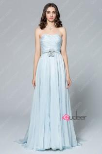 wedding photo -  Muted Blue Beaded Long Chiffon Flower Attached Bridesmaid Dress
