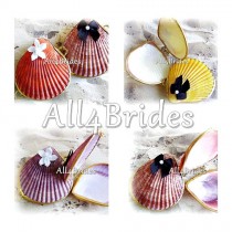 wedding photo - Beach Wedding Set Of Two Scallop Seashell Ring Boxes For Bride and Groom Rings, Coral, Yellow or Purple