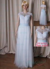 wedding photo - LJ204 Inspired vintage light blue sheer back tulle wedding dress