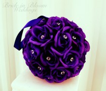 wedding photo - Wedding flower balls flower girl pomander purple bouquet kissing ball wedding decoration