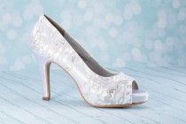 wedding photo - 3 1/4"  Lace High Heel Shoe - Wedding Shoes - Choose From Over 200 Color Choices - Custom Wedding Shoe -Lace Shoe - Lace Wedding Shoe - Lace
