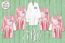 wedding photo - FREE ROBE Set of 7 or MORE Blush Pink Satin Robe, Plus Size Available, Personalized Satin Robes, Bridesmaid Gift, Brides, Monogrammed Robes