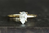 wedding photo - 14k gold pear moissanite engagement ring, eco friendly, recycled gold, handmade