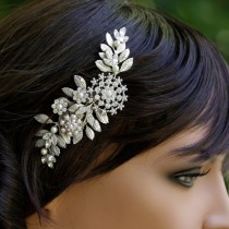 wedding photo - Bridal Hair Comb Leaves Headpiece Vintage Wedding Comb Rhinestone Wedding Hair Accessories Leaves Headpiece IVY