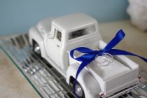 wedding photo - Wedding Ring Bearer Pillow - 1956 Ivory Ford Toy Pickup Truck with Satin Pillow and Ribbon