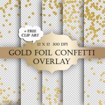 wedding photo - Gold Foil Dot Confetti Digital Clip Art Overlay  - polka dot glitter metallic christmas transparent backgrounds scrapbooking invitations