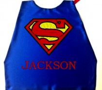 wedding photo - Super Hero Cape KID'S's Cape,  Embroidered Superman Logo Personalized with Name Royal Blue