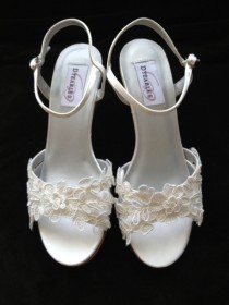 wedding photo - CASSIE - Custom Lace 2.5 inch Wedge Heel Wedding Shoes