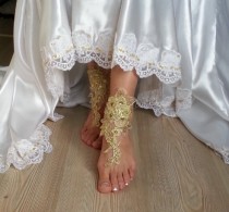 wedding photo - Free Ship --- bridal anklet, gold embrodeired, Beach wedding barefoot sandals, bangle, wedding anklet, anklet, bridal, wedding