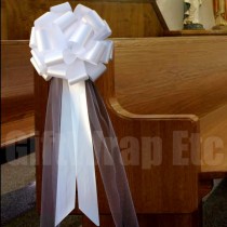 wedding photo - 6 Large White Pull Bows Tulle Tails Wedding Church Pew Decorations