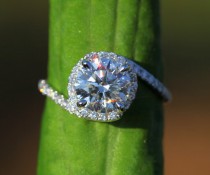 wedding photo - 14k White gold - Diamond Engagement Ring - Halo - UNIQUE -  Thin Swirl - Pave - Weddings- Luxury- Brides - Bp0013