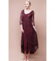 wedding photo - 2015 New Popular Mother of the Bride Dress Tea Length V-Neck Elegant Pleasantly Cool Burgundy Lace Mother's Dresses Online with $94.25/Piece on Hjklp88's Store 