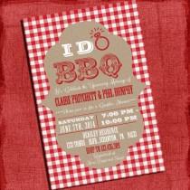 wedding photo - Printable "I Do" BBQ Barbecue Couples/Coed Wedding Shower or Engagement party Invitation with Gingham and Gingham Background