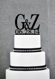 wedding photo - Two Initials Wedding Cake Toppers with DATE, Unique Personalized Cake Toppers by Chicago Factory