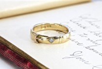 wedding photo - Victorian 18k Belt Ring, Antique English, Yellow Gold Mine Cut Diamond, Garter Buckle Promise Commitment Love Token Wedding Band Circa 1850