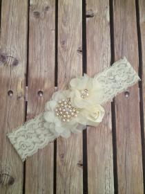 wedding photo - Lace floral headband, lace headband, vintage headband, ivory headband, ivory lace headband, flower girl