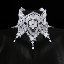 wedding photo - White Lace Choker - Wide and beaded - Bridal, Wedding, Ice queen, Lingerie, Boudoir, Keyhole